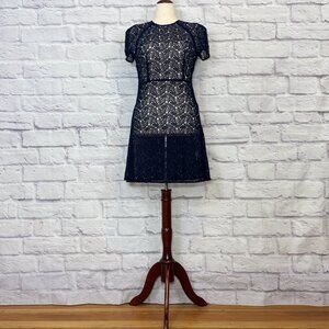 Maje Navy Blue Floral Lace Mini Dress